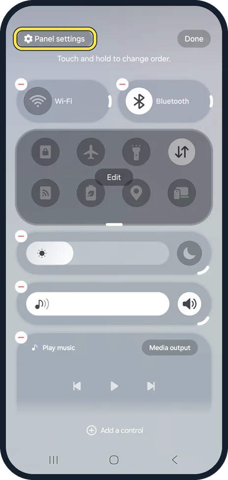 Android screenshot: Tap Panel settings