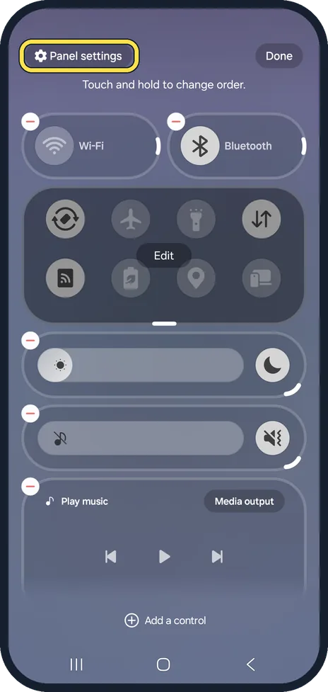 Android screenshot: Tap Panel settings