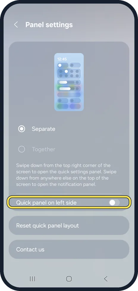 Android screenshot: Leave the quick panel on the right, or move it