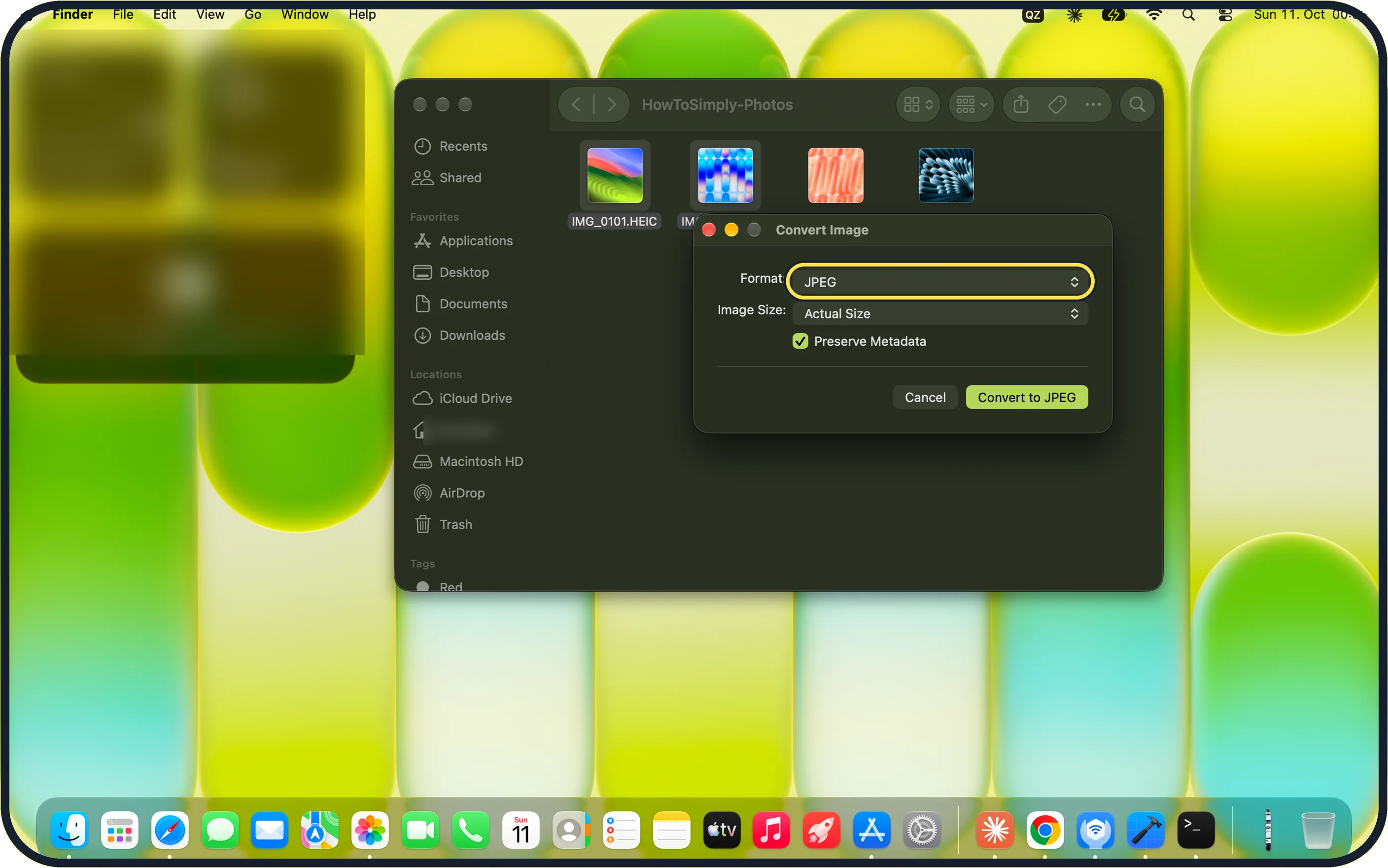 Mac screenshot: Check that Format is JPEG
