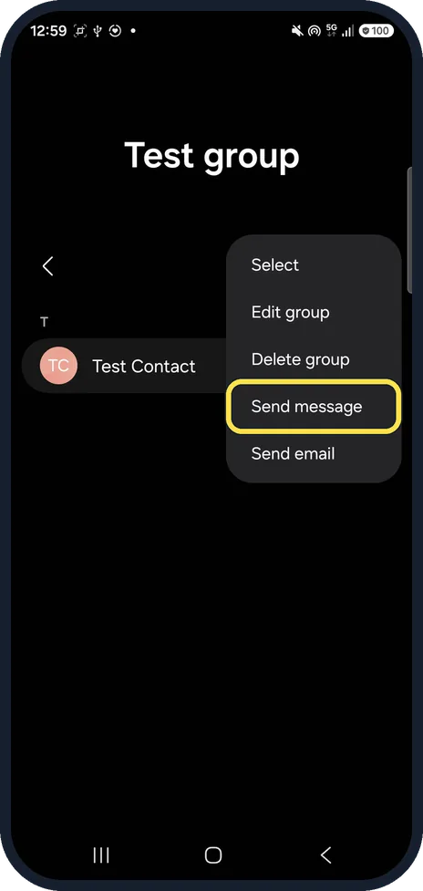 Android screenshot: Message the whole group
