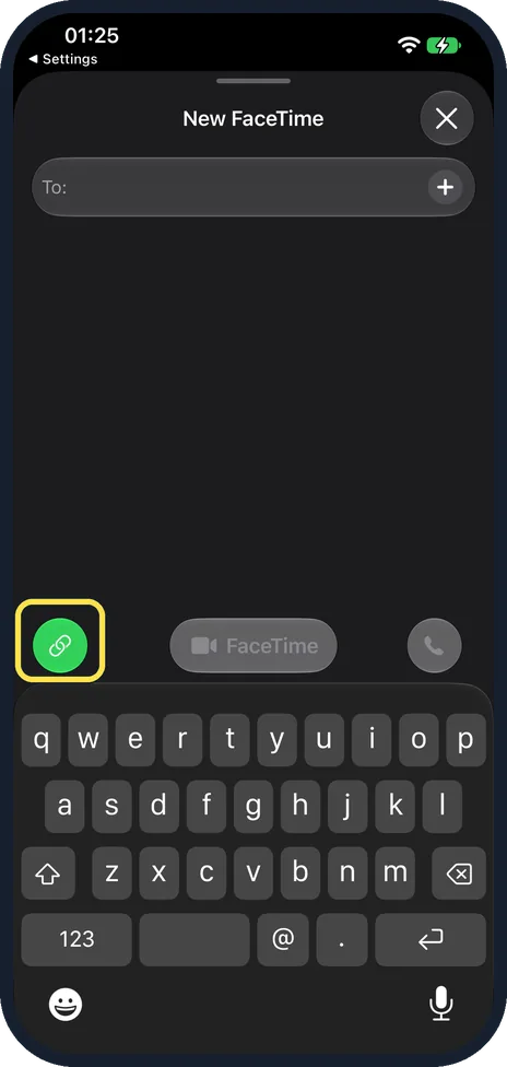 iPhone screen: Tap the link button