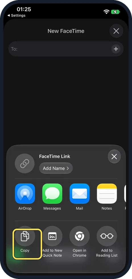 iPhone screen: Send the link