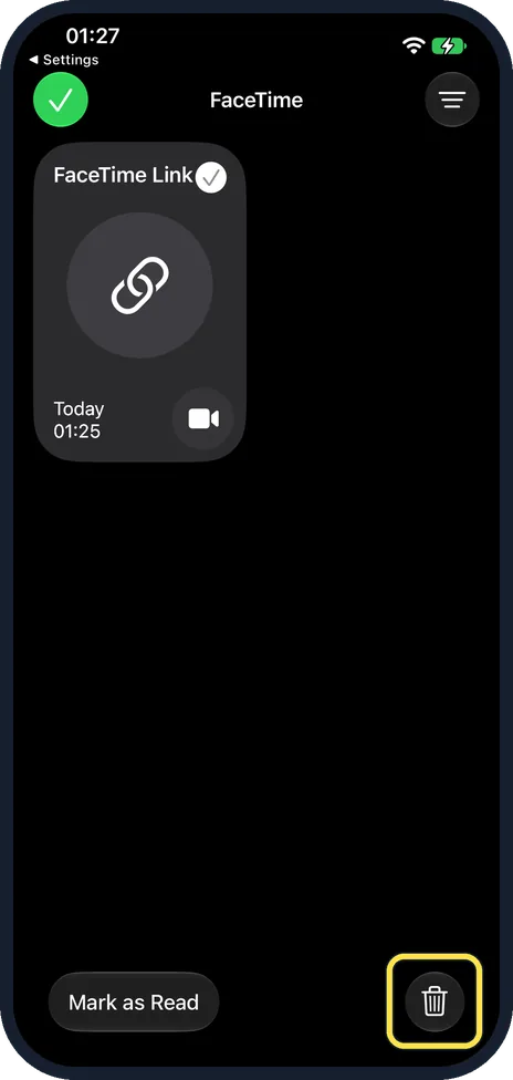 iPhone screen: To delete it, select it and tap the bin