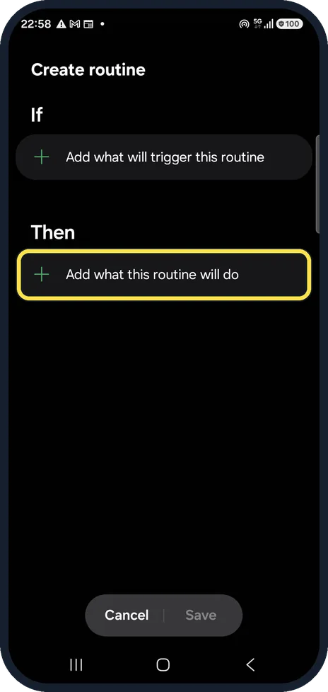 Android screenshot: Add the Then and save