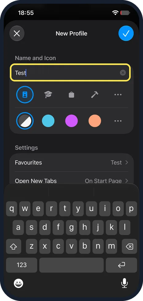 iPhone screen: Name it and tap the tick