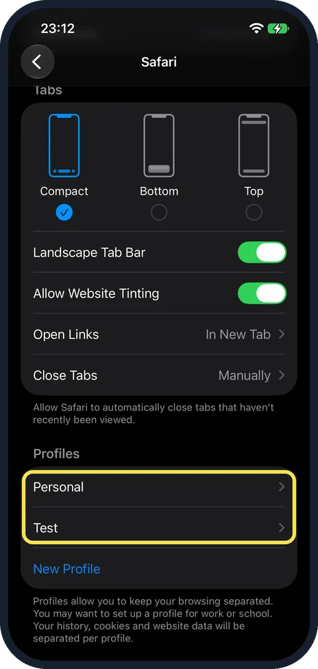 iPhone screen: Check the list