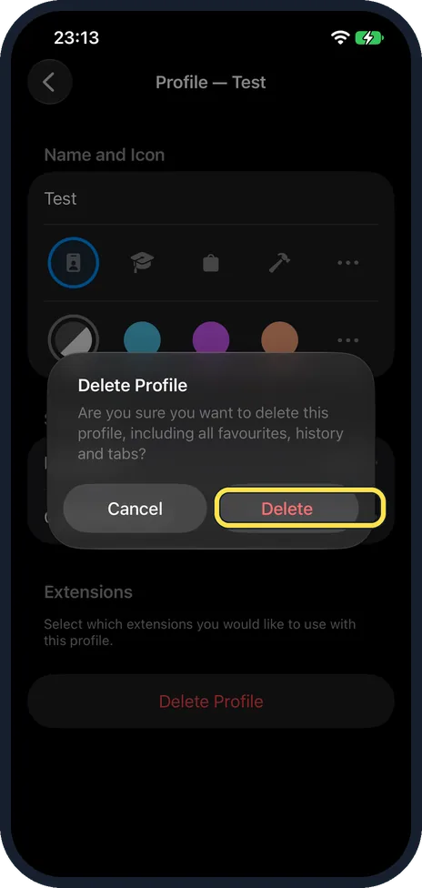 iPhone screen: Tap Delete