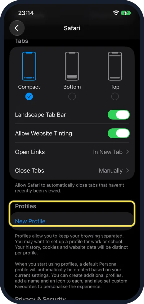 iPhone screen: Check the list
