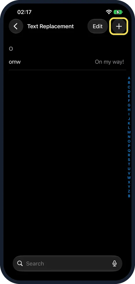 iPhone screen: Tap the plus button