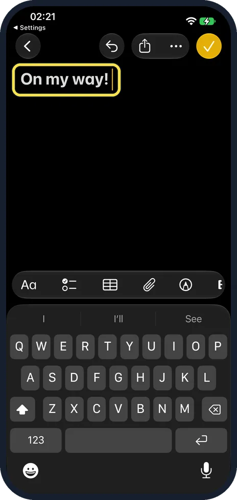 iPhone screen: Press space