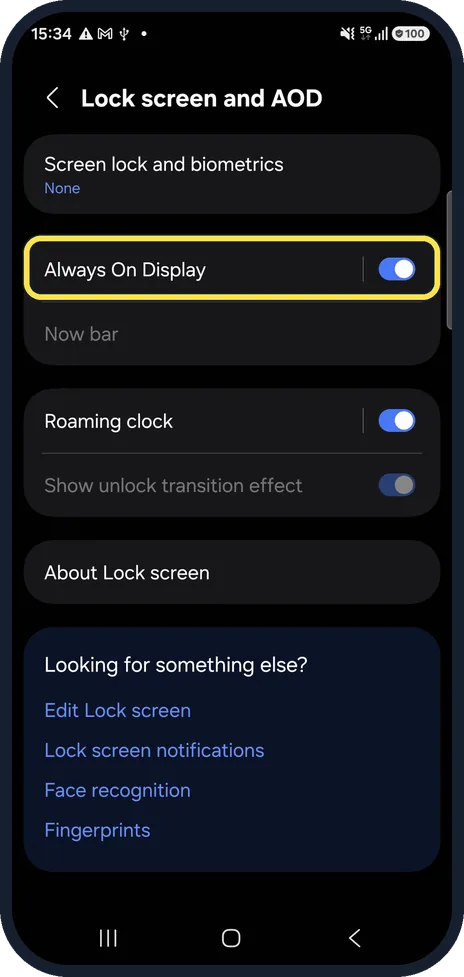Android screenshot: Open the Always On Display settings