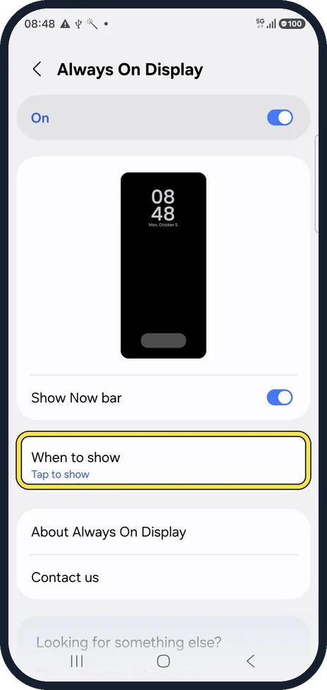 Android screenshot: Choose when to show it