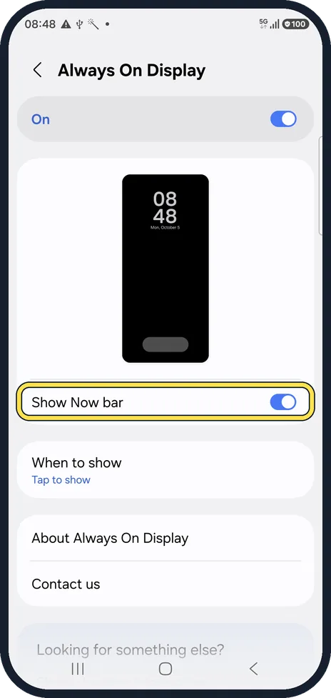 Android screenshot: Switch the Now bar on or off