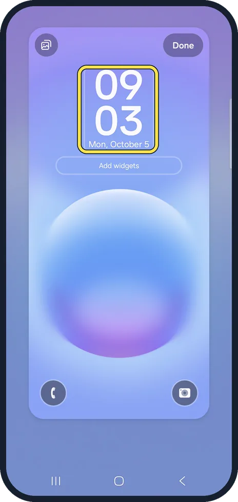 Android screenshot: Change the clock in the lock screen editor