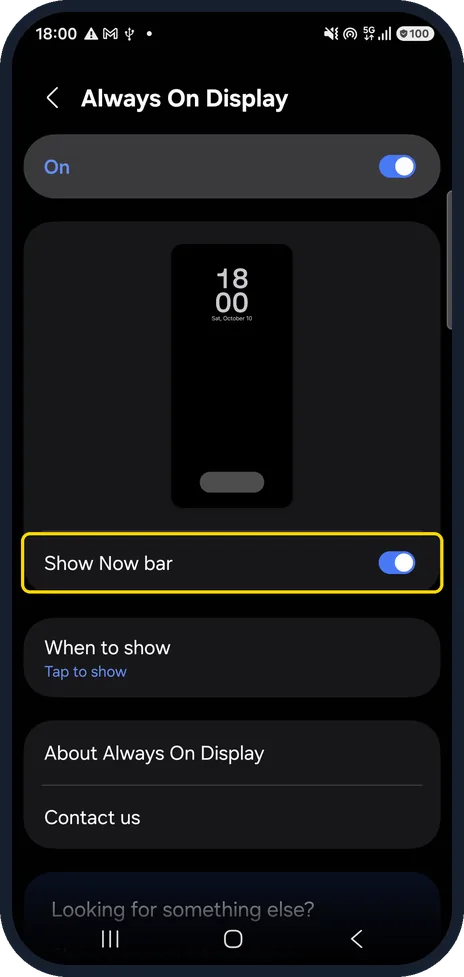 Android screenshot: Switch the Now bar on or off