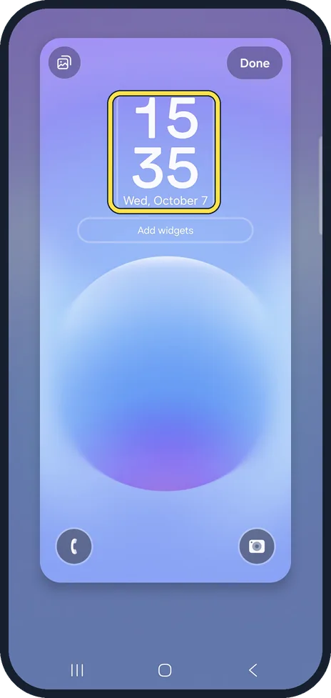 Android screenshot: Change the clock in the lock screen editor