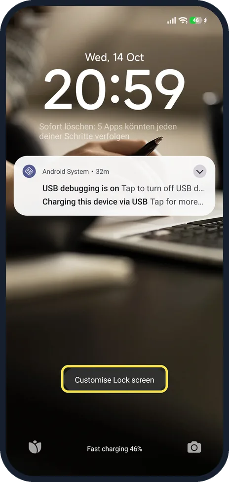 Android screenshot: Press and hold the lock screen