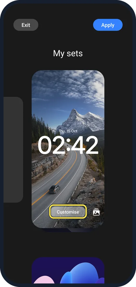 Android screenshot: Tap Customise