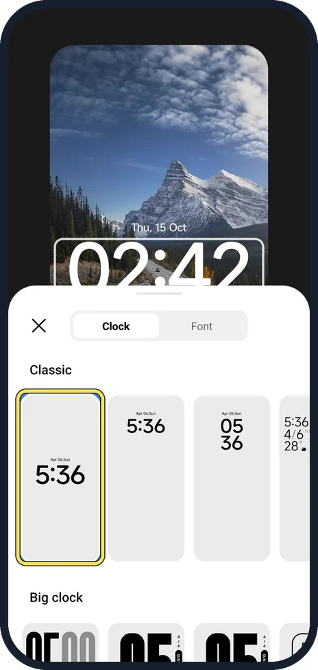 Android screenshot: Pick a clock style