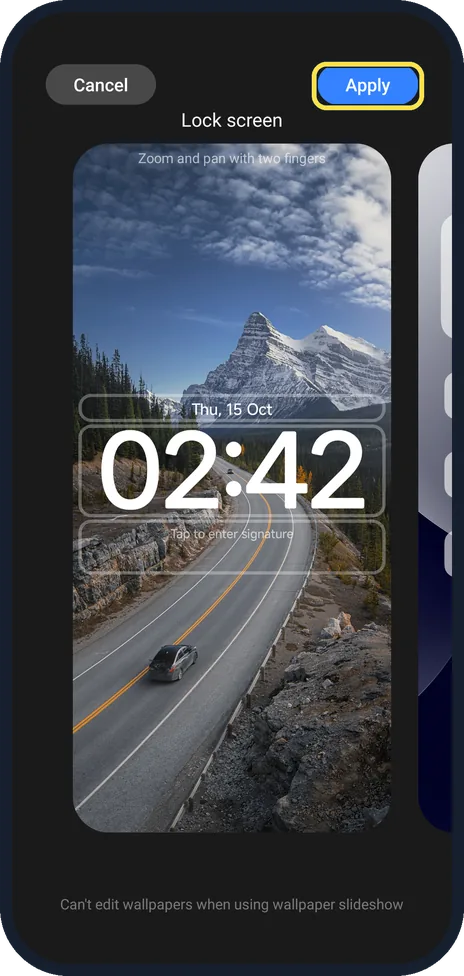 Android screenshot: Tap Apply