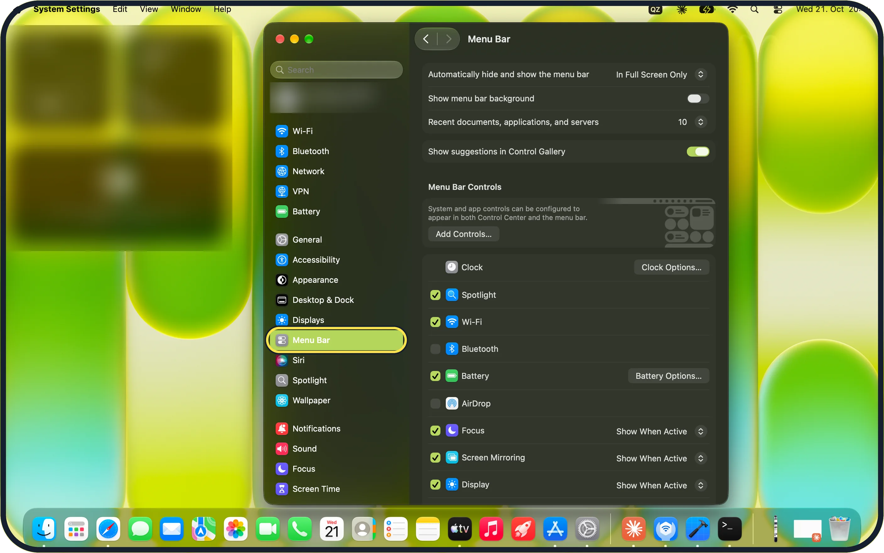 Mac screenshot: Open System Settings and click Menu Bar
