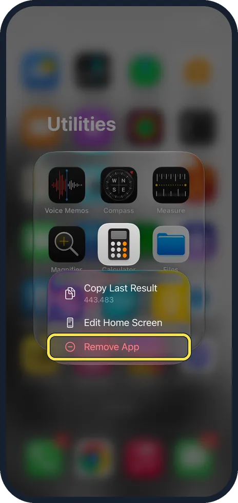 iPhone screen: Tap Remove App
