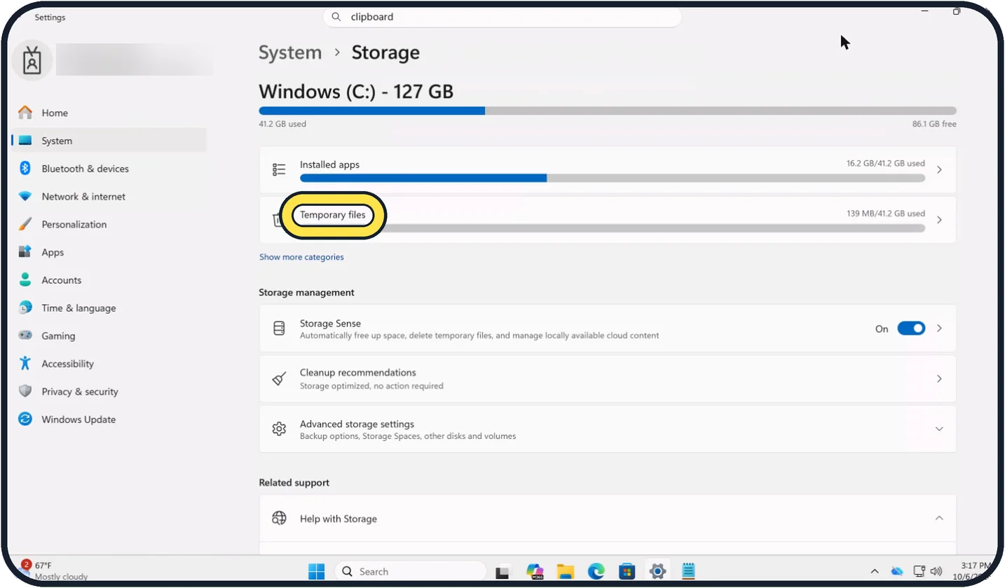 Screenshot from the guide: How to delete temporary files on Windows 11