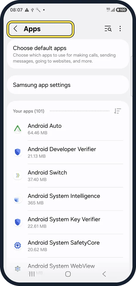 Android screenshot: Open Apps