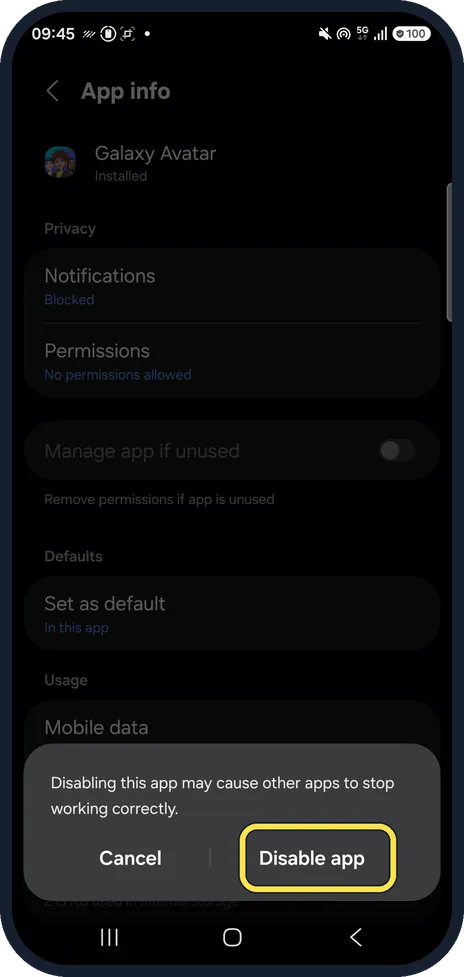 Android screenshot: Disable shown? Turn it off