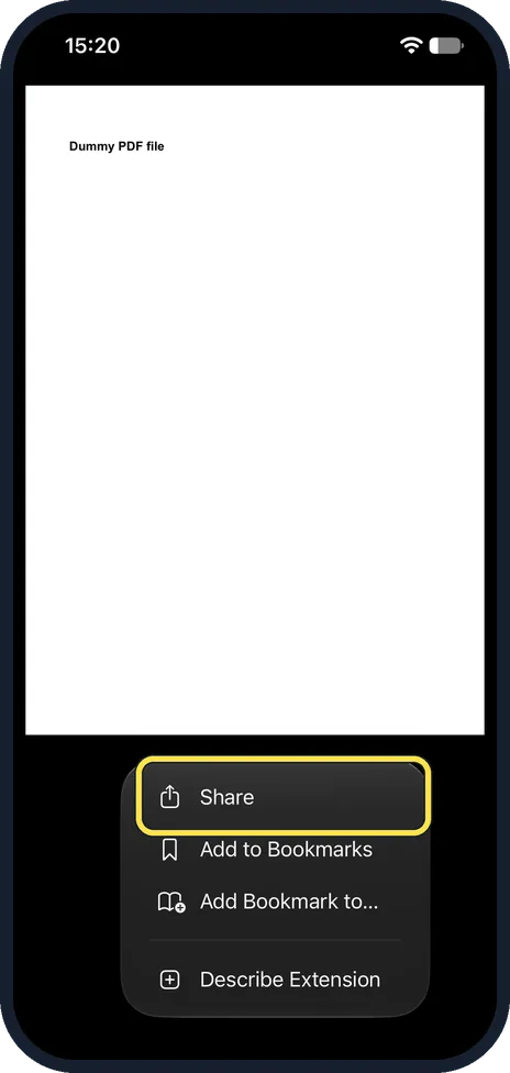 iPhone screen: Tap Share