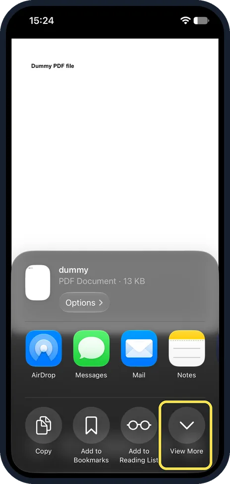 iPhone screen: Tap View More