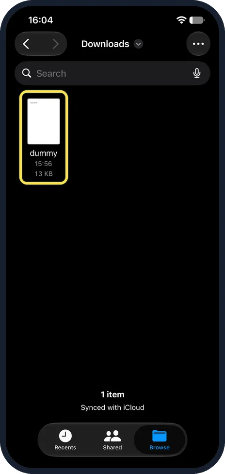 iPhone screen: Find your PDF