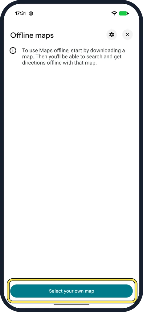Android screenshot: Tap Select your own map