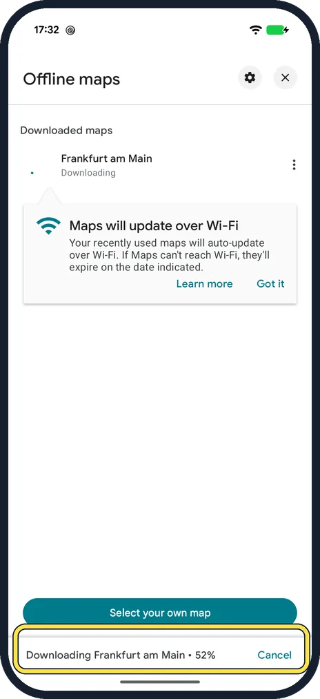Android screenshot: Wait for the download