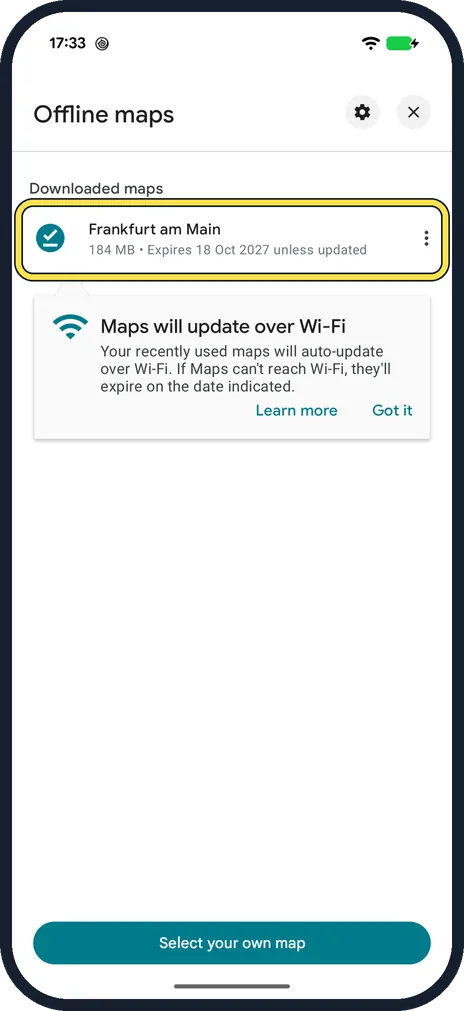 Android screenshot: Check the size and expiry date