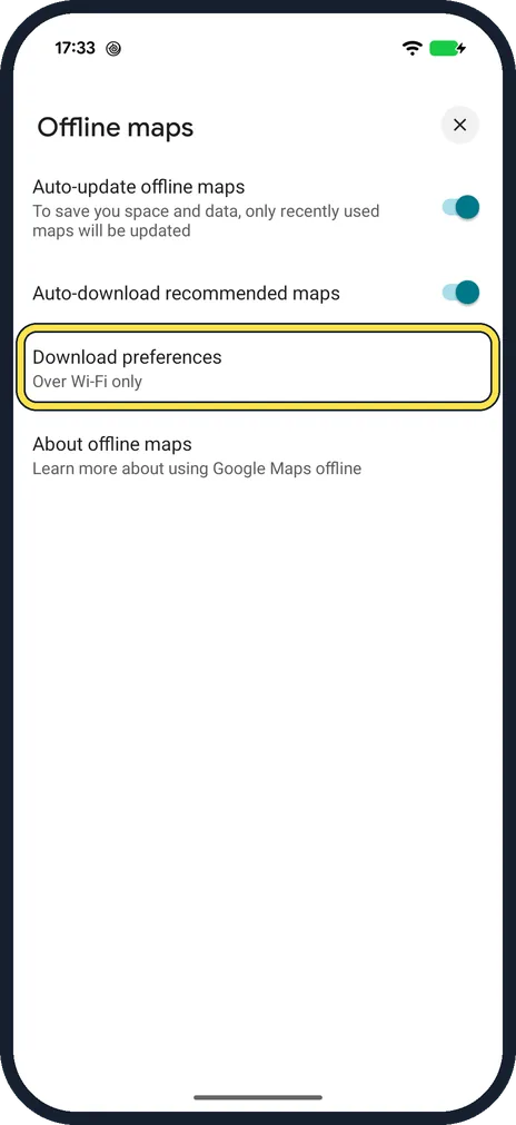 Android screenshot: Check the download settings