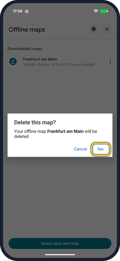 Android screenshot: Delete a map you no longer need