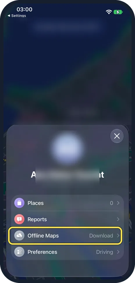 iPhone screen: Tap Offline Maps