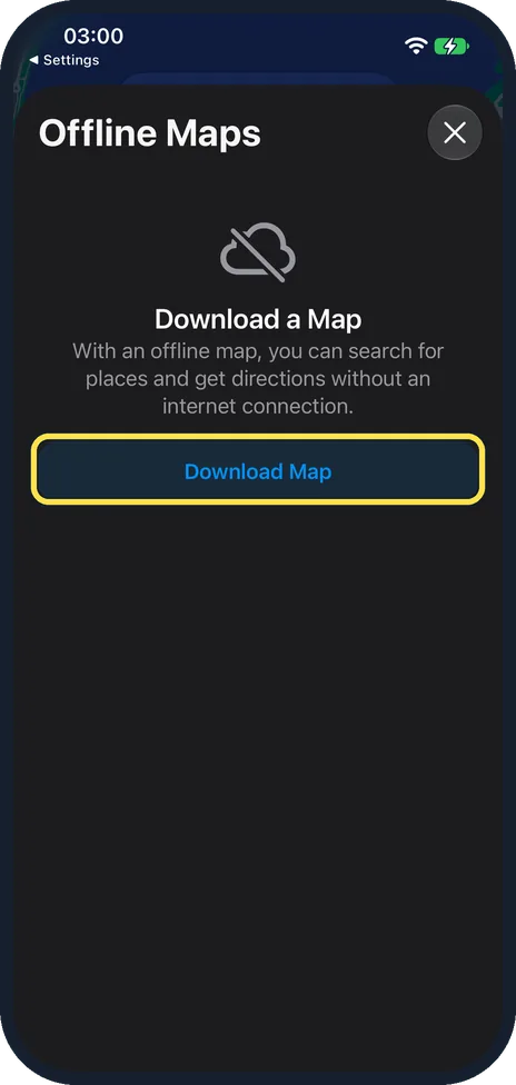 iPhone screen: Tap Download Map