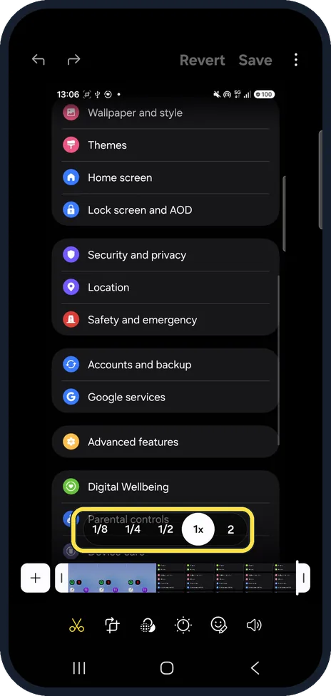 Android screenshot: Change the speed
