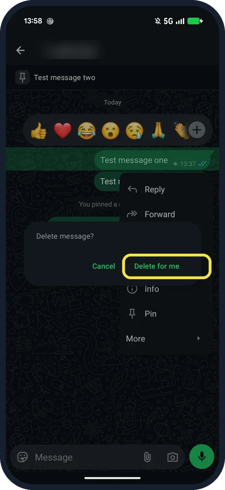 Android screenshot: Choose Delete for me or Delete for everyone
