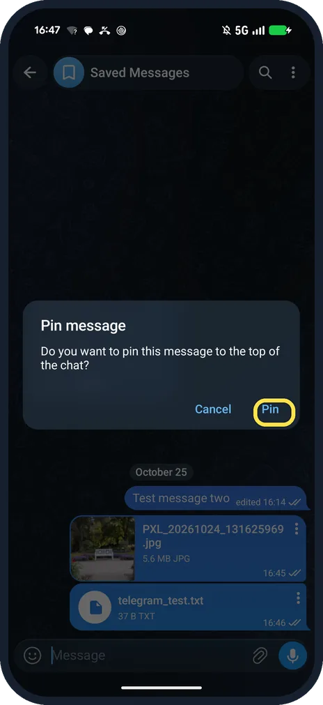 Android screenshot: Confirm with Pin