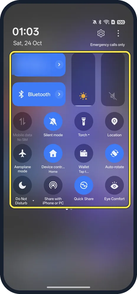 Android screenshot: Pull down Quick Settings fully