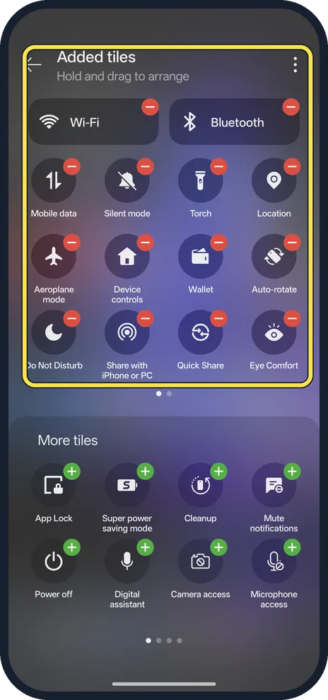 Android screenshot: Hold and drag a tile