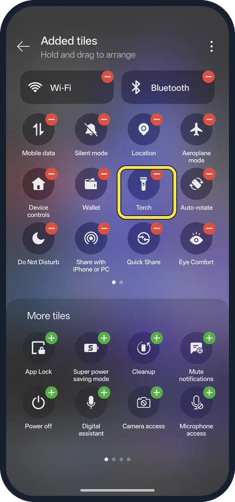 Screenshot from the guide: How to edit Quick Settings tiles on an OPPO phone (ColorOS 16)