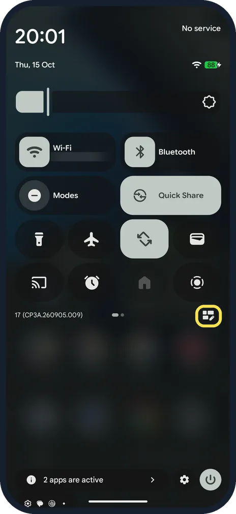 Screenshot from the guide: How to edit Quick Settings tiles on a Google Pixel (Android 17)