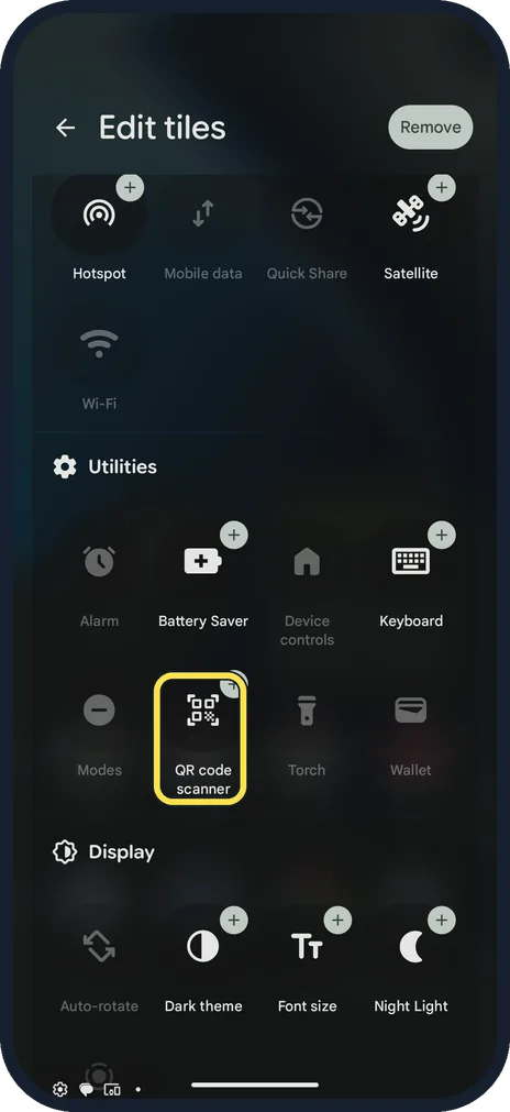 Android screenshot: Add a tile