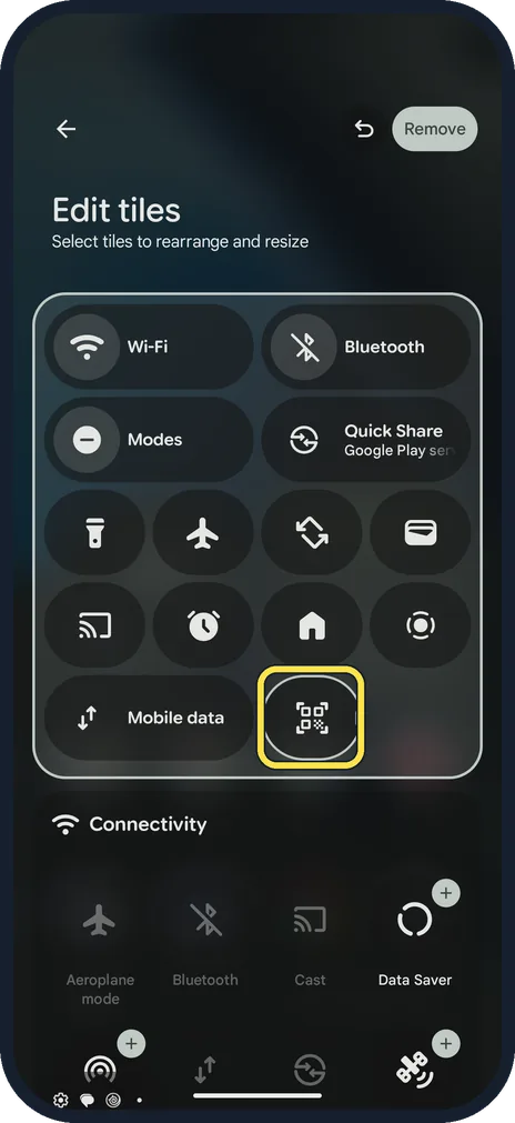 Android screenshot: Find it in your tiles