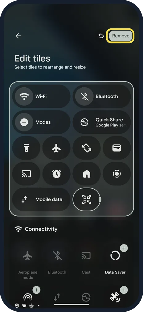 Android screenshot: Remove a tile